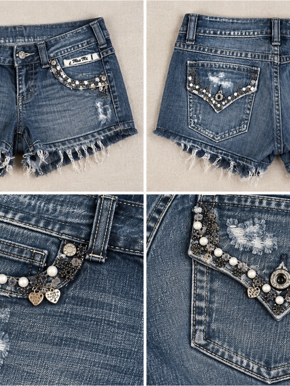 Miss Me Size 28 Y2K McBling Embellished Denim Cutoff Shorts Rhinestone Bling